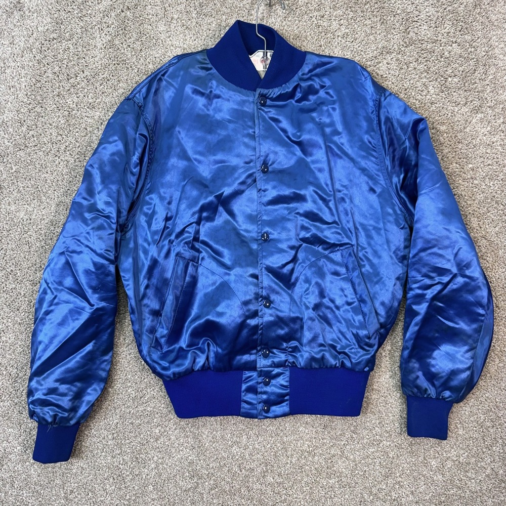 Empire Jacket Mens Large Bomber Blue Chiefs Graphic Satin Union Made USA EUC